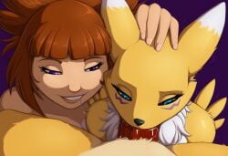 ai_generated collaborative_fellatio digimon fellatio r.ai.ven renamon rika_nonaka threesome