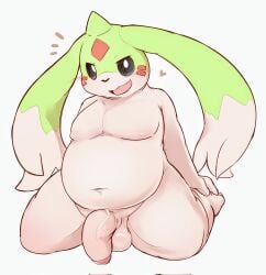 anthro balls bandai_namco beady_eyes belly blush digimon digimon_(species) dolpix flaccid gargomon genitals hi_res long_ears male moobs navel nipples nude overweight penis smug solo vein veiny_penis