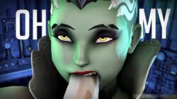 1boy 3d bride_of_frankenstein bride_sombra caption comic comicpornnation fellatio female green_skin halloween male_focus oral overwatch partial_male penis pointing sombra source_filmmaker sucking wedding_dress zombie