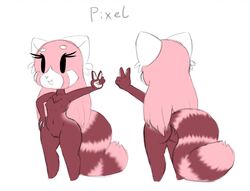 2018 anthro areola ass big_butt bit-small breasts brown_fur english_text eyelashes female fluffy fluffy_tail fur hair hand_on_hip hi_res long_hair mammal model_sheet multicolored_fur navel neck_tuft nipples nude open_mouth pink_fur pink_hair pussy red_panda shortstack simple_background small_breasts smile solo standing text thick_thighs tuft wide_hips