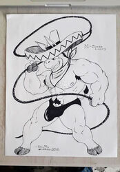 anthro barefoot black_and_white bulge donkey hanna-barbera male male_only monochrome muscular orchidshield quick_draw_mcgraw solo sombrero the_quick_draw_mcgraw_show thong