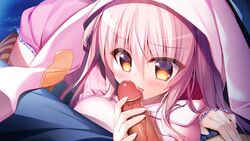 clothing game_cg kojika_hiwa loca_love_-_dousei_x_kouhai long_hair nanaca_mai pajamas penis pink_hair uncensored yellow_eyes