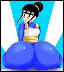 1girls ass battle_armor blaze_(artist) blush bodysuit chichi cosplay dat_ass dragon_ball dragon_ball_z female female_only hairbun milf tagme tongue_out vegeta_(cosplay)