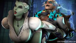 1boy 1girls 3d blizzard_entertainment breasts bride_of_frankenstein bride_sombra comicpornnation dr_junkenstein female halloween junkrat latina male overwatch sombra source_filmmaker video_games zombie