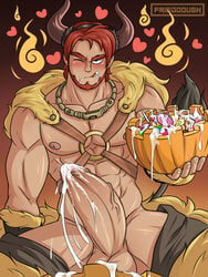 abs alternate_costume balls bara big_penis boner candy clothing collar cum cum_on_penis cumdrip dorcas_(fire_emblem) dorcas_(halloween)_(fire_emblem) erection excessive_cum fire_emblem fire_emblem:_the_blazing_blade fire_emblem_heroes frieddough hair halloween halloween_costume heart hitodama horn huge_cock large_penis looking_at_viewer male male_only mostly_nude muscles muscular muscular_male nintendo one_eye_closed penis pumpkin red_hair solo thick_penis tongue tongue_out uncensored video_games watermark