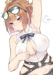 breasts brown_hair girls'_frontline grizzly_mkv_(girls'_frontline) see-through shades_above_head