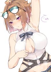 breasts brown_hair girls'_frontline grizzly_mkv_(girls'_frontline) see-through shades_above_head