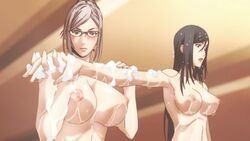 10s 2girls animated animated_gif bathing black_hair breasts glasses kurihara_mari_(prison_school) large_breasts long_hair mature_female multiple_girls nipples nude prison_school screencap screenshot shiraki_meiko silver_hair teacher