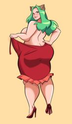 cat_ears female green_hair heels herny long_hair looking_back mole no_bra pine_pine solo space_dandy thick undressing