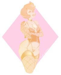 breasts cartoon_network corset diamond_authority fishnet_stockings garter_straps gem_(species) gloves kokobuttz lingerie small_breasts steven_universe thong wide_hips yellow_diamond_(steven_universe)