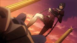 1boy 1girls animated ballbusting chain_leash chains clothing cock_and_ball_torture femdom freezing freezing_(series) loafers looking_down school_girl school_uniform shoe shoejob skirt standing standing_footjob stepped_on takeuchi_aika thighhighs