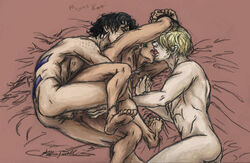 anal black_hair blonde_hair bondage freckles gay green_hair group_sex handjob male male_only multiple_boys nude one_piece penis portgas_d_ace roronoa_zoro scar sex spread_legs straight_hair tattoo threesome uncensored vinsmoke_sanji yaoi