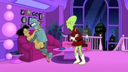 amy_wong bender_bending_rodriguez breasts female futurama human kif_kroker male robot straight