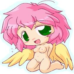 1girls angel blush breasts chibi compile female green_eyes happy harpy_(puyo_puyo) kneeling madou_monogatari medium_breasts pink_hair pussy puyo_puyo short_hair wings