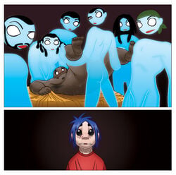 2d_(gorillaz) blue_hair del_(gorillaz) ghost gorillaz humon male male_only multiple_boys russel_hobbs sex yaoi