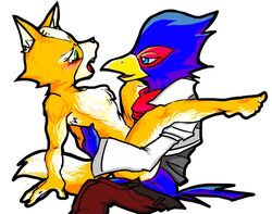 anthro buggery color falco_lombardi fox fox_mccloud fur furry furry_only interspecies male male_only multiple_males nintendo no_humans pheasant sex side_view sitting star_fox yaoi