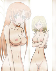 breasts code_geass large_breasts milly_ashford nipples nude orange_hair shirley_fenette steam