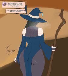 from_behind big_ass wide_hips thick_thighs alternate_version_available borkobalganov witch_(witch_tower) witch hitama witch_hat 1girls female female_only female_focus light_skin text dialogue back back_muscles english_text