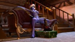 3d bellakvo big_breasts blizzard_entertainment blue_skin christmas dildo draenei nude original_character pussy santa_hat sex_toy sironis spread_legs warcraft winter_veil world_of_warcraft