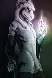 1boy 2d anthro anthro_male anthro_only aquaticas asriel_dreemurr asriel_dreemurr_(god_form) balls black_sclera boss_monster caprine digital_media_(artwork) furry furry_male furry_only goat horn humanoid humanoid_male humanoid_only long_ears looking_at_viewer male male_only mammal mammal_humanoid monochrome nude penis simple_background smile solo undertale undertale_(series) video_games