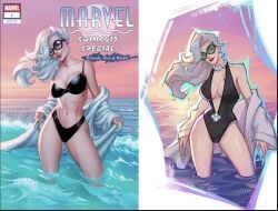 beach big_breasts bikini black_cat_(marvel) black_cat_(marvel_rivals) cleavage felicia_hardy female female_only marvel marvel_comics marvel_rivals official_art spider-man_(series) swimsuit thick_thighs