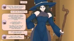 witch witch_(witch_tower) witch_hat witch_costume 1girls female female_only female_focus dialogue breasts boobs breast_expansion belly_expansion belly_inflation expansion inflation comic text english_text hitama thick_thighs light_skin black_hair