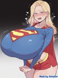 1girl 1girls absurd_res absurdres ai_generated alternate_breast_size arched_back big_breasts black_background breasts breasts_bigger_than_head breasts_bigger_than_torso comfyui dc dc_comics embarrassed female female_focus female_only full-face_blush gigantic_breasts gradient_background heart highres huge_breasts kara_danvers kara_zor-el large_breasts leaning_back light-skinned_female lips looking_at_viewer massive_breasts mature_female milf nail_polish narrow_waist open_mouth simple_background solo solo_female solo_focus stable_diffusion steaming_body supergirl superman_(series) sweat thighs toned toned_female top_heavy top_heavy_breasts wavy_mouth wide_hips xenomon