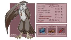 2018 4_fingers alpha_channel anthro avian bag beak bird black_eyes claws clothing cuntboy cuntboy_only english_text feathered_wings feathers flat_chested grey_feathers holding_object intersex kobold_adventure nude old owl pussy quitetricky seki_(kobold_adventure) simple_background solo standing story story_in_description talons text tinkering_turian tinkeringturian transparent_background vial video_games white_feathers wings