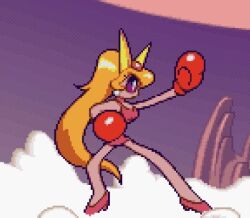 boxing_gloves bug katy_the_butterfly large_breasts long_hair long_legs orange_hair sega tempo_(game) tiara transformation
