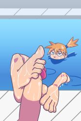 1boy 1boy1girl 1girls 5_toes barefoot blue_eyes explicite feet female foot_fetish foot_focus foot_on_penis footjob gym_leader joltorb kasumi_(pokemon) male nintendo pokemon poolside pov pov_feet pov_footjob pov_male redhead_female swimingpool toenails toes two-footed_footjob water wet_body wet_feet wet_penis