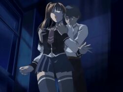 00s 1boy 1girls 2006 animated anime_screenshot arms_behind_back bible_black bible_black_only black_thighhighs breasts brown_hair buttons closed_eyes female female_focus forced grabbing_another's_breast grope_from_behind groping hair_ornament hand_on_mouth imari_kurumi large_breasts miniskirt necktie rape restrained school school_uniform shirt skirt standing tagme thighhighs white_shirt window zettai_ryouiki