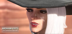 1girls 3d ardham ashe_(overwatch) blizzard_entertainment cowboy_hat cum cum_on_face edit edited facial female female_only overwatch photoshop red_eyes solo white_hair