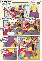 ambiguous_gender anthro bed bottomwear breasts closed_eyes clothing comic dialogue ear_piercing ear_ring eclairscollection eeveelution english_text female fire flaming_tail furniture generation_1_pokemon generation_4_pokemon grin grope groping_chest groping_crotch group hand_in_shirt hand_in_shorts hi_res jolteon lying male monferno nintendo on_back piercing pillow pokemon pokemon_(species) pouting raised_hand ring_piercing scarf shiny_pokemon shirt shorts smile sound_effects speech_bubble tail teasing text topwear trio