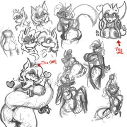 black_and_white breasts female mammal monochrome multiple_poses pose procyonid raccoon ramdoctor sketch_page zaphal zapher