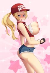 1girls areola areolae bare_legs baseball_cap big_breasts blonde_hair blue_eyes blush breasts busty canon_genderswap cap cleavage clothing cropped_jacket cropped_legs curvy exposed_breasts fatal_fury female female_only fingerless_gloves genderswap_(mtf) gloves hair hourglass_figure huge_breasts jacket jean_shorts jewelry king_of_fighters lalox large_breasts legs long_hair nipples open_mouth ponytail rule_63 shirt shirt_lift short_shorts snk snk_heroines:_tag_team_frenzy solo star terry_(snk_heroines:_tag_team_frenzy) terry_bogard thighs video_games voluptuous