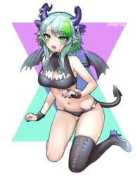 1girls :o absurdres armpit armpits artist_name ass ass_visible_through_thighs bare_shoulders belly_button big_breasts bikini black_bikini black_thighhighs black_wings blue_shoes blush breasts bridal_gauntlets bsapricot cleavage cleavage_cutout clothing_cutout demon_girl demon_horns demon_tail demon_wings dragon_girl earrings facial_mark female fingerless_gloves fingernails froot full_body gloves green_eyes green_hair heart heart_o-ring heels high_heels highres horn_piercing horns indie_virtual_youtuber jewelry kneeling large_breasts long_hair looking_at_viewer medium_breasts meme_attire_request multicolored_hair multiple_horns nail_polish navel o-ring oerba_yun_fang on_knees open_mouth painted_nails pale-skinned_female pale_skin pointy_ears purple_nails shoes sidelocks single_thighhigh skin_fang skindentation slit_pupils solo stomach streaked_hair swimsuit tail thick_thighs thigh_squish thighhighs thighs tsurime tummy virtual_youtuber vtuber wide_hips wings