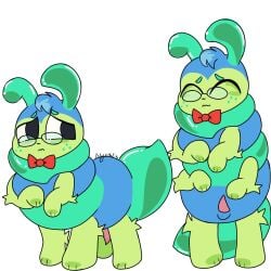 1boy animal_genitalia antennae antennae_(anatomy) anthro anthro_bug anthro_insect anthro_male anthro_only anthro_solo balls blue_body bow bow_tie bowtie bug caterpillar closed_eyes cock dandy's_world dick digital_media_(artwork) freckles frown frowning fur furry furry_male furry_only furry_solo genitals glasses green_arms green_face green_legs grown hair_tuft insects jpeg male male_anthro male_furry male_only multi_limb multiple_legs no-human no_human no_humans non-human non-human_only nyxa1is only_furry only_male penis pink_penis plain_background quadruped red_bow red_bow_tie red_bowtie semi-feral simple_background small_balls small_cock small_genitalia small_penis small_testicles solo solo_anthro solo_furry solo_male squirm_(dandy's_world) standing standing_up testicles video_games white_background