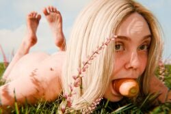 1girls 2026 3d ass barefoot big_ass blonde_hair bug carrot carrot_in_mouth completely_nude death_stranding death_stranding_2:_on_the_beach dirty_feet dirty_soles elle_fanning feet feet_up female female_only flower freckles freckles_on_face grass green_eyes ladybug laying_down long_hair louise_bridges lying_on_grass lying_on_stomach middle_part nothzard nude nude_female outdoor_nudity outdoors raised_eyebrows sky soles solo toes toes_spread tomorrow_(death_stranding)