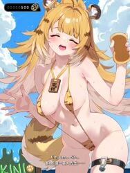 1girls ahoge animal_humanoid animal_print animal_print_bikini animated areola bandaid bandaids_on_nipples bikini blonde_hair blue_sky breasts clothed clothing cloud english_text felid felid_humanoid feline female female_only genitals green_eyes hair humanoid ju_fufu light_body light_skin mammal mammal_humanoid medium_breasts mihoyo navel neckwear nipples outside pantherine pantherine_humanoid pattern_bikini pattern_clothing pattern_swimwear skimpy sky slingshot_swimsuit sound sponge subtitled swimwear text tiger_humanoid tiger_print tiger_print_bikini translation_request two-piece_swimsuit video voice_acted vulva waterring zenless_zone_zero