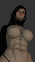 abs breasts breasts_out closed_eyes female_muscle final_fantasy_vii looking_at_viewer looking_down muscle_mommy semenosaurus smirk tifa_lockhart