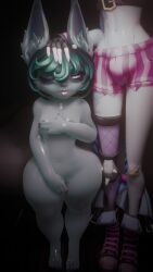 2xko 3d blender bulge bulge_through_clothing bulge_under_clothes bunny_ears bunny_girl covering covering_breasts covering_crotch futanari goopyr34 hand_on_head jinx_(league_of_legends) lagomorph league_of_legends looking_at_viewer one_eye_closed rabbit_ears rabbit_girl shortstack size_difference tongue tongue_out vex_(league_of_legends) yordle