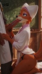 ai_generated animated anthro balls classroom duo fellatio female inside kneeling looking_pleasured maid_marian male oral oral_sex penis robin_hood_(disney) tagme tongue video