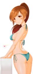blue_bikini blush breasts female female_only kiyoshi-sempai long_hair orange_eyes orange_hair render sideboob small_breasts smile standing thighs