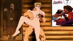 1girls 2girls 3d arc_system_works cheating cheating_wife covering_mouth cum cum_in_pussy cum_inside fully_nude grabbing_breasts guilty_gear guilty_gear_strive highres lolikill millia_rage muscular ntr nude one_leg_up panicking pussy_juice sol_badguy sound standing_sex tagme video voice_acted zato-1
