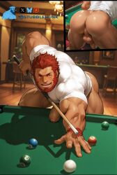 ai_generated bara big_ass big_butt bottomless bottomless_male cafe daddy dat_ass dat_butt dilf fate/zero fate_(series) gay iskandar_(fate) large_ass large_butt male_only muscular muscular_ass muscular_legs muscular_male partially_clothed pool_table red_hair rider round_ass round_butt shiny_ass shiny_butt shirt_only stubblehunk thick_ass thick_butt tight_clothing tight_shirt white_shirt yaoi