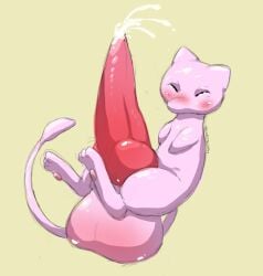 balls big_balls big_penis bodily_fluids cum cum_on_face cum_on_self eyes_closed feral floating furry generation_1_pokemon genital_fluids genitals huge_balls huge_penis hyper hyper_genitalia hyper_penis knot knotted_penis legendary_pokemon looking_at_viewer male mew_(pokemon) mythical_pokemon nintendo paws penis pink_body pokemon pokemon_(species) purple_background simple_background solo tail tapering_penis velvet_glyph
