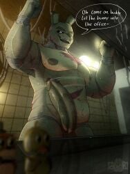 absurd_res animatronic ankor_ba anthro balls bedroom_eyes belly bodily_fluids body_hair dialogue digital_drawing_(artwork) digital_media_(artwork) english_text five_nights_at_freddy's five_nights_at_freddy's_3 flaccid foreskin genital_fluids genitals hi_res lagomorph leporid looking_at_viewer machine male male_only mammal musk musk_cloud musky_armpit musky_penis narrowed_eyes nipples penis precum rabbit robot scar scottgames seductive smile smiling_at_viewer solo solo_male springtrap_(fnaf) text