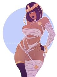 bob_cut breasts cleavage dark-skinned_female dark_skin egyptian female female_only kokobuttz lipstick long_fingernails menat solo street_fighter