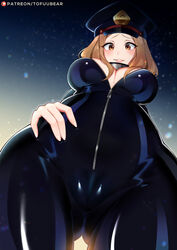 big_breasts bodysuit breasts camie_utsushimi cleavage female female_only hero_outfit_(mha) large_breasts looking_at_viewer my_hero_academia peaked_cap shiketsu_high_school_cap solo tight_clothing tofuubear