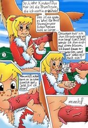 1boy 1girls bestiality bibi_blocksberg_(series) blonde_hair brigitte_blocksberg character christmas comic commission cum cum_inside cum_on_body cum_on_face fellatio female female_on_feral freckles german_text oral original_character reindeer tagme teenager tongue